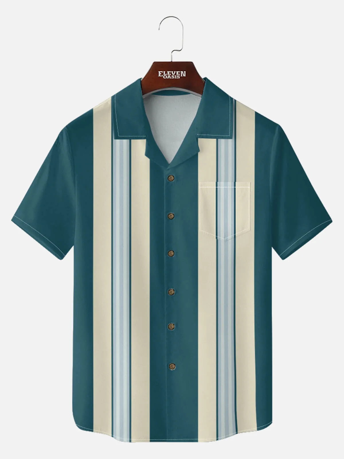 Tall Men's Retro Multi Stripe Panel Short Sleeve Shirt sold by Eleven Oasis product image thumbnail 2