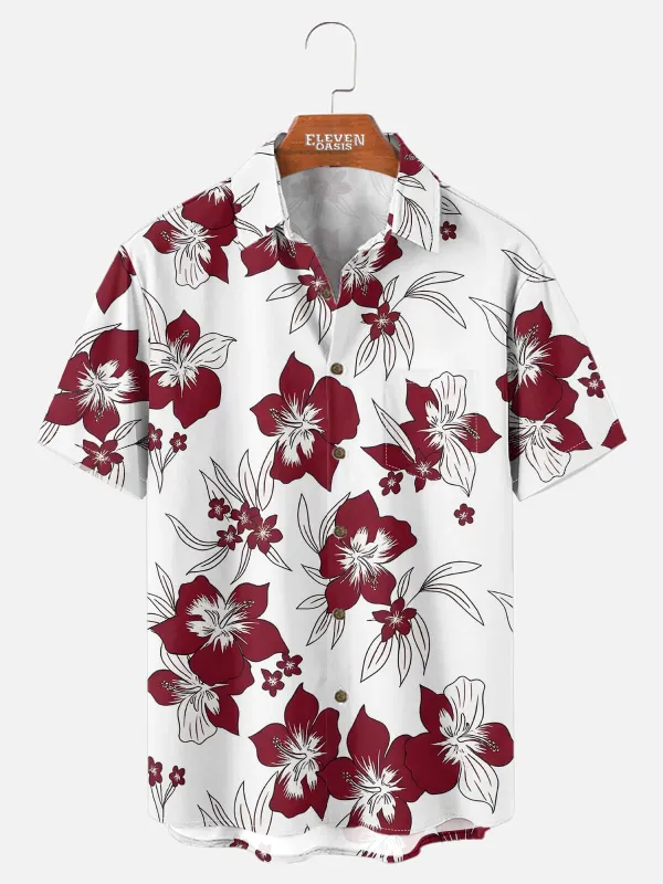 Tall Men's Tropical Hibiscus Floral Short Sleeve Shirt made by Eleven Oasis