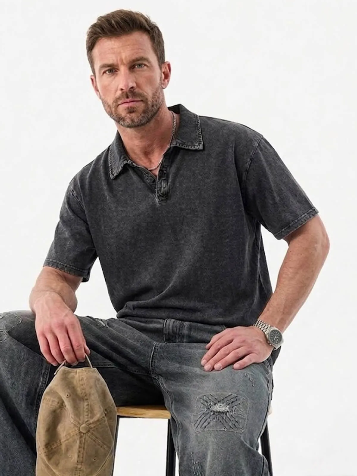 Men's Washed Vintage Polo Shirt sold by Eleven Oasis product image thumbnail 3