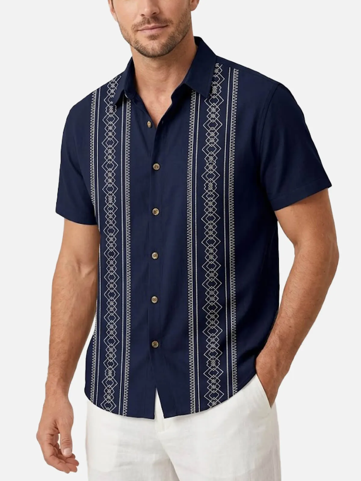 Men's Geometric Stripe Fiesta Short Sleeve Shirt sold by Eleven Oasis product image thumbnail 3