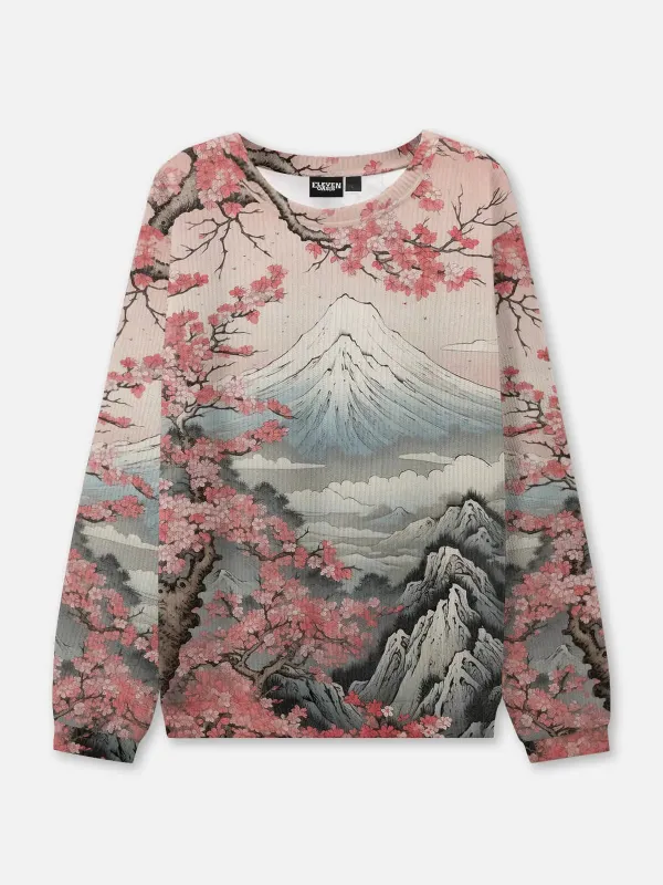 Cherry Blossom Mountain Crew Neck Sweatshirt made by Eleven Oasis