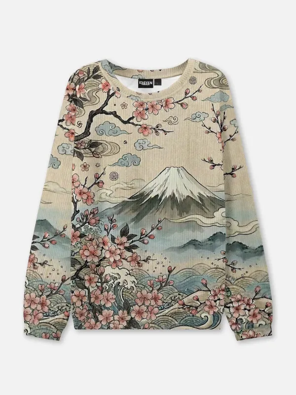 Japanese Cherry Blossom Mountain Crew Neck Sweatshirt made by Eleven Oasis