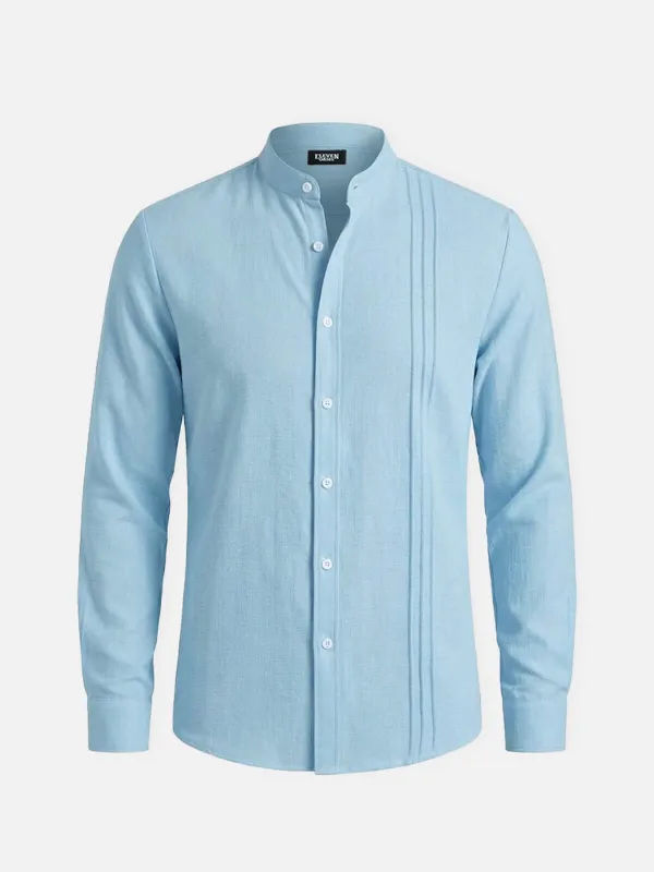 Men's Textured Pleated Panel Long Sleeve Shirt made by Eleven Oasis