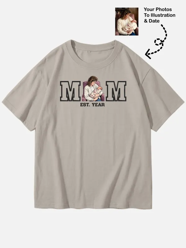 Custom Mom Illustration Cotton Short Sleeve T-Shirt made by Eleven Oasis