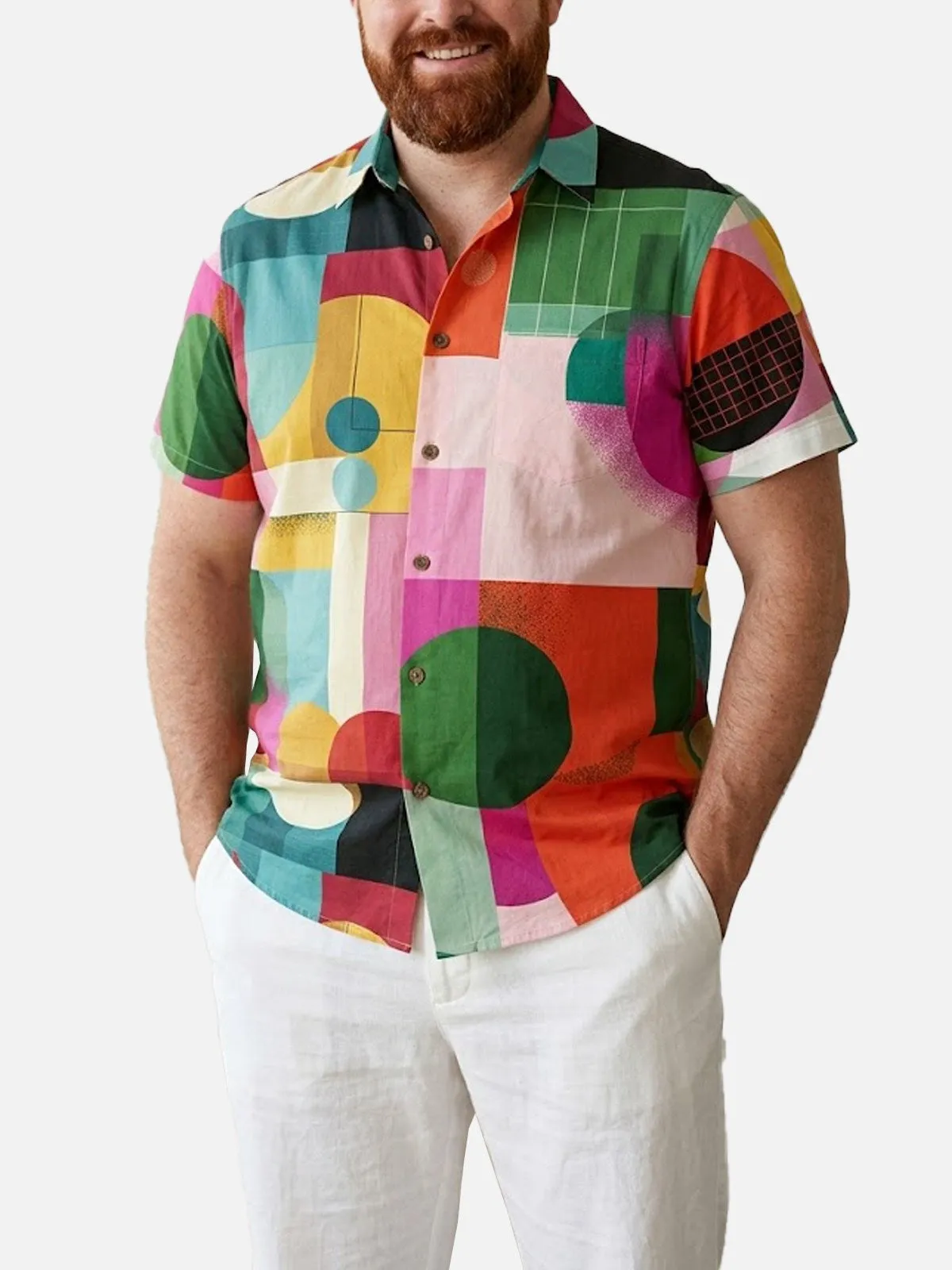 Tall Men's Mid-Century Geometric Short Sleeve Shirt sold by Eleven Oasis product image thumbnail 2