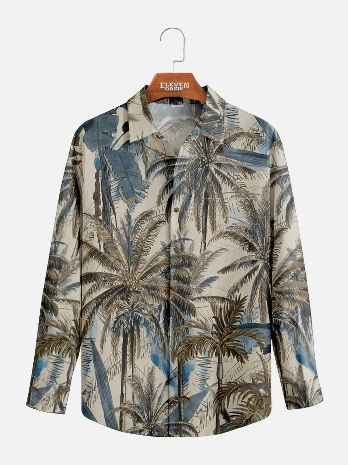 Tall Men's Vintage Botanical Palm Resort Long Sleeve Shirt sold by Eleven Oasis