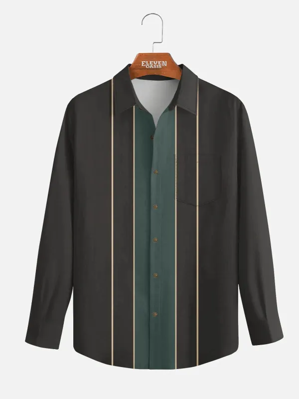 Tall Men's Classic Striped Bowling Style Long Sleeve Shirt made by Eleven Oasis