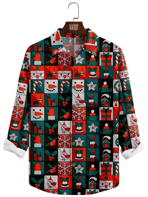 Tall Men's Christmas Patchwork Long Sleeve Shirt made by Eleven Oasis