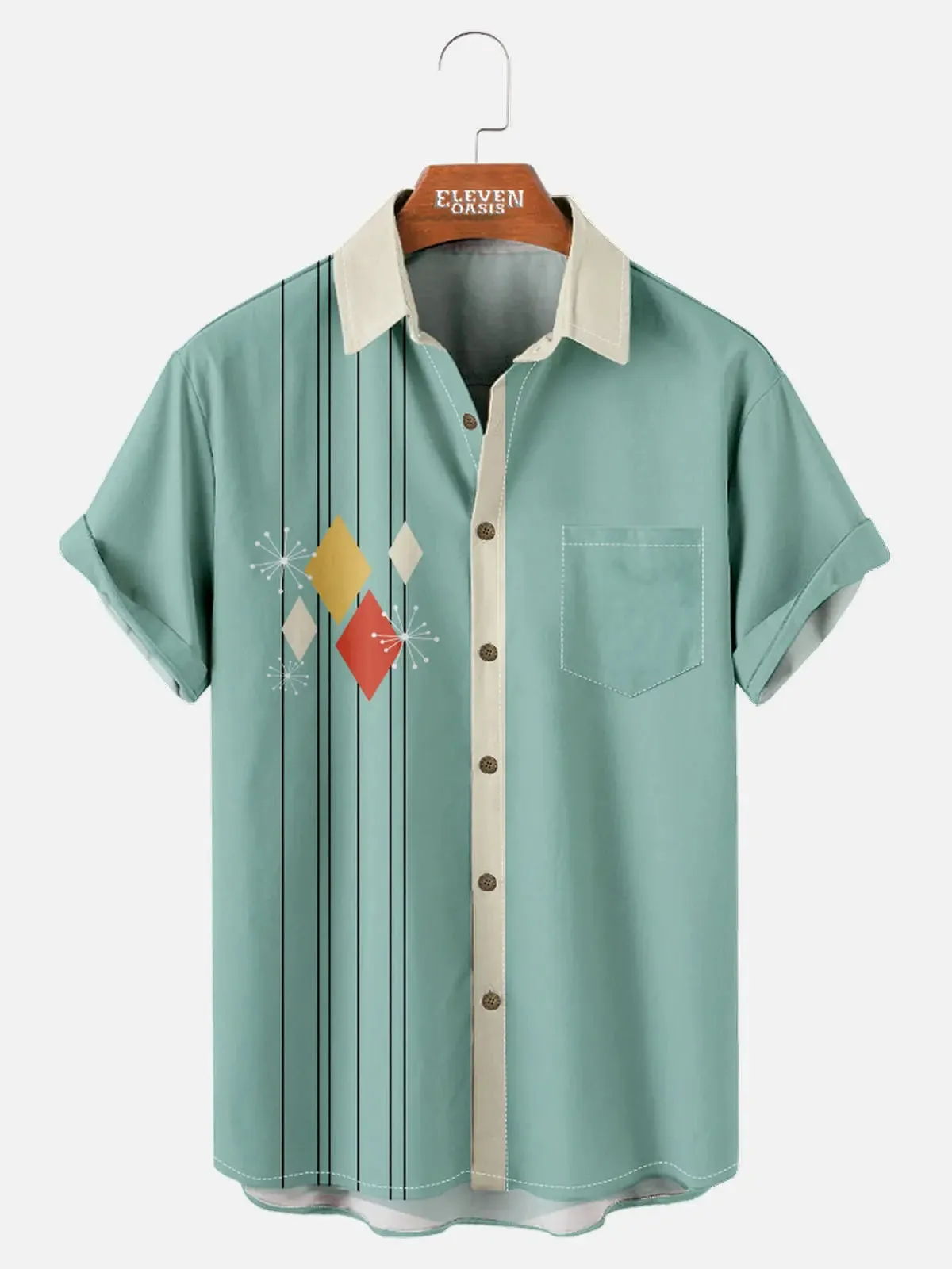 Tall Men's Mid-Century Modern Geometric Short Sleeve Shirt sold by Eleven Oasis