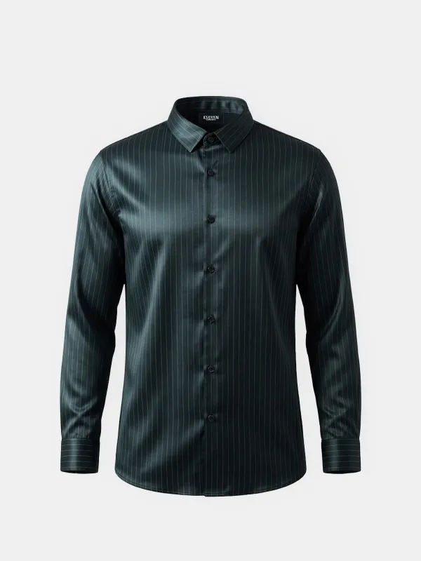 Men's Classic Pinstripe Stretch Slim Fit Long Sleeve Shirt made by Eleven Oasis