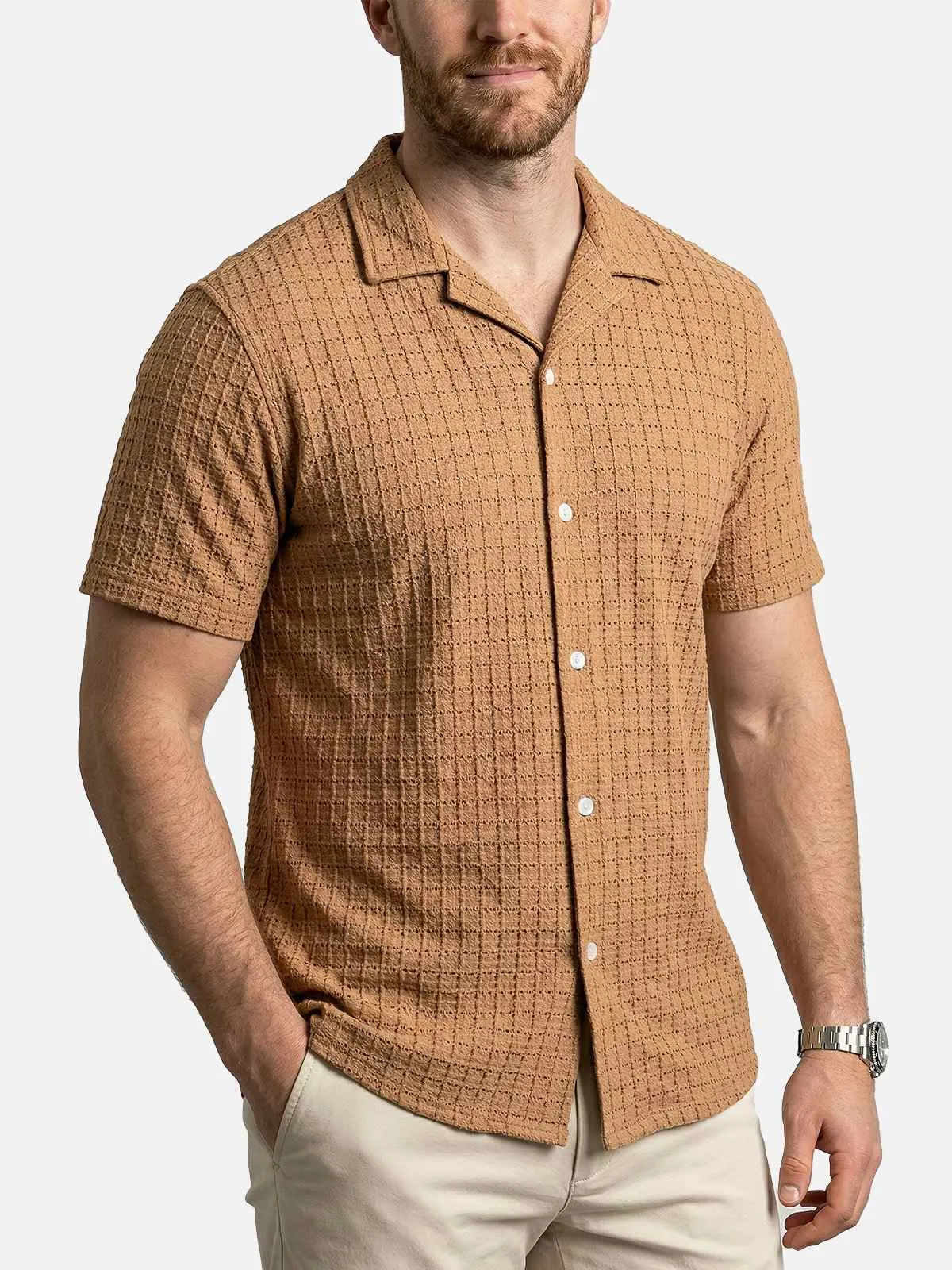 Men's Textured Knit Slim Fit Short Sleeve Shirt sold by Eleven Oasis product image thumbnail 2