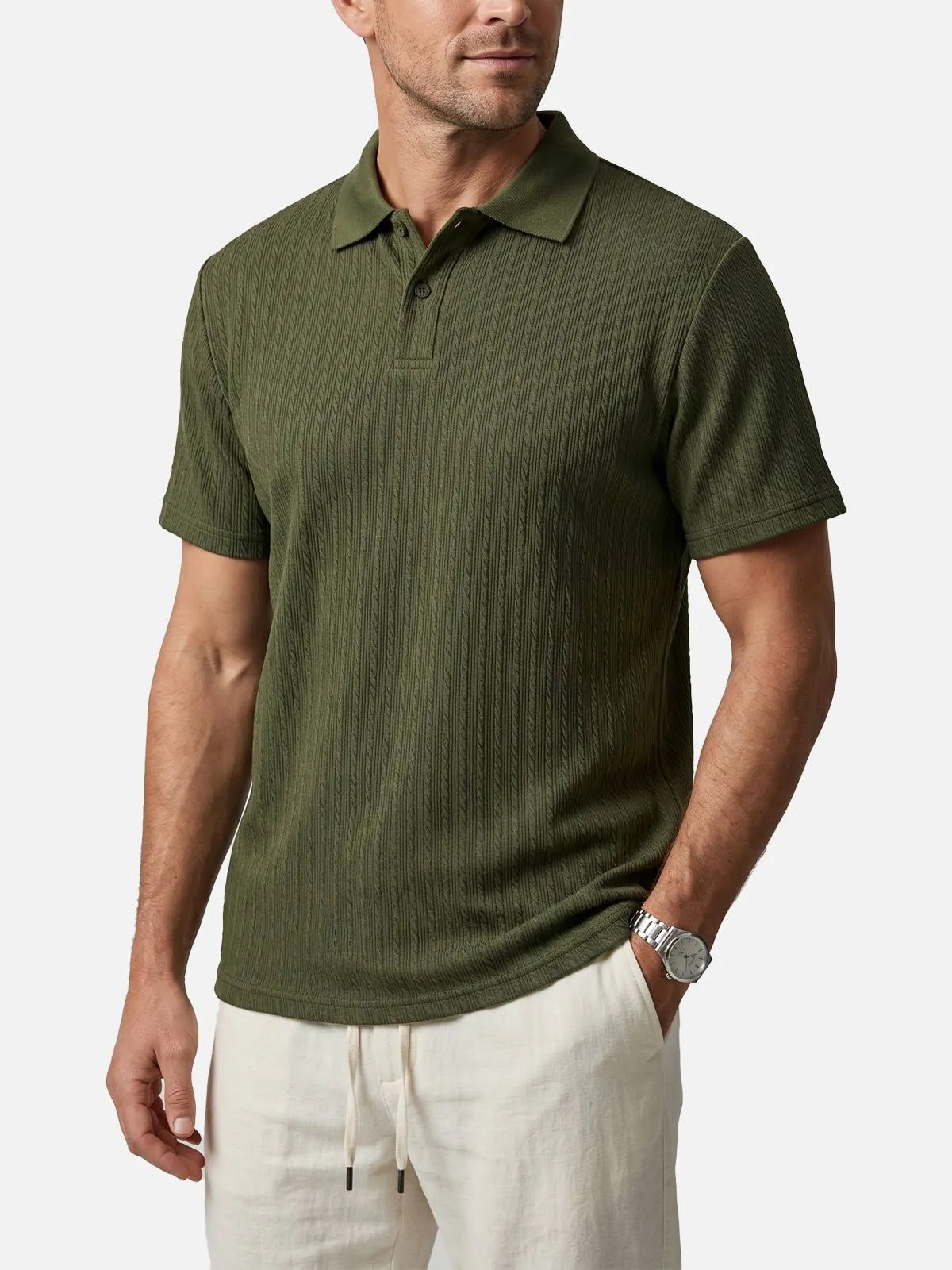 Men's Slim Fit Textured Polo Shirt sold by Eleven Oasis product image thumbnail 2