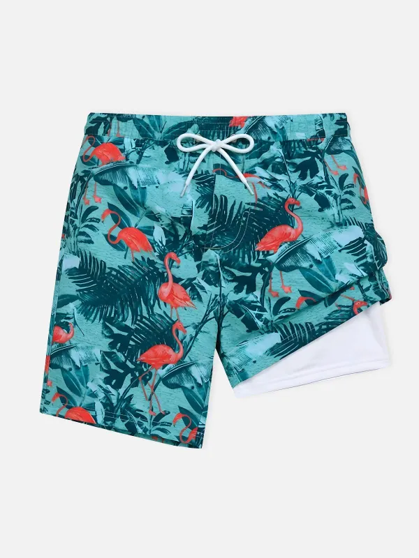 Men's Slim Fit Tropical Print Swim Trunks made by Eleven Oasis