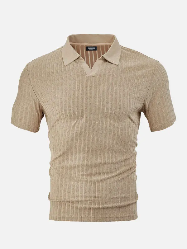 Men's Slim Fit Textured Open Collar Polo Shirt made by Eleven Oasis