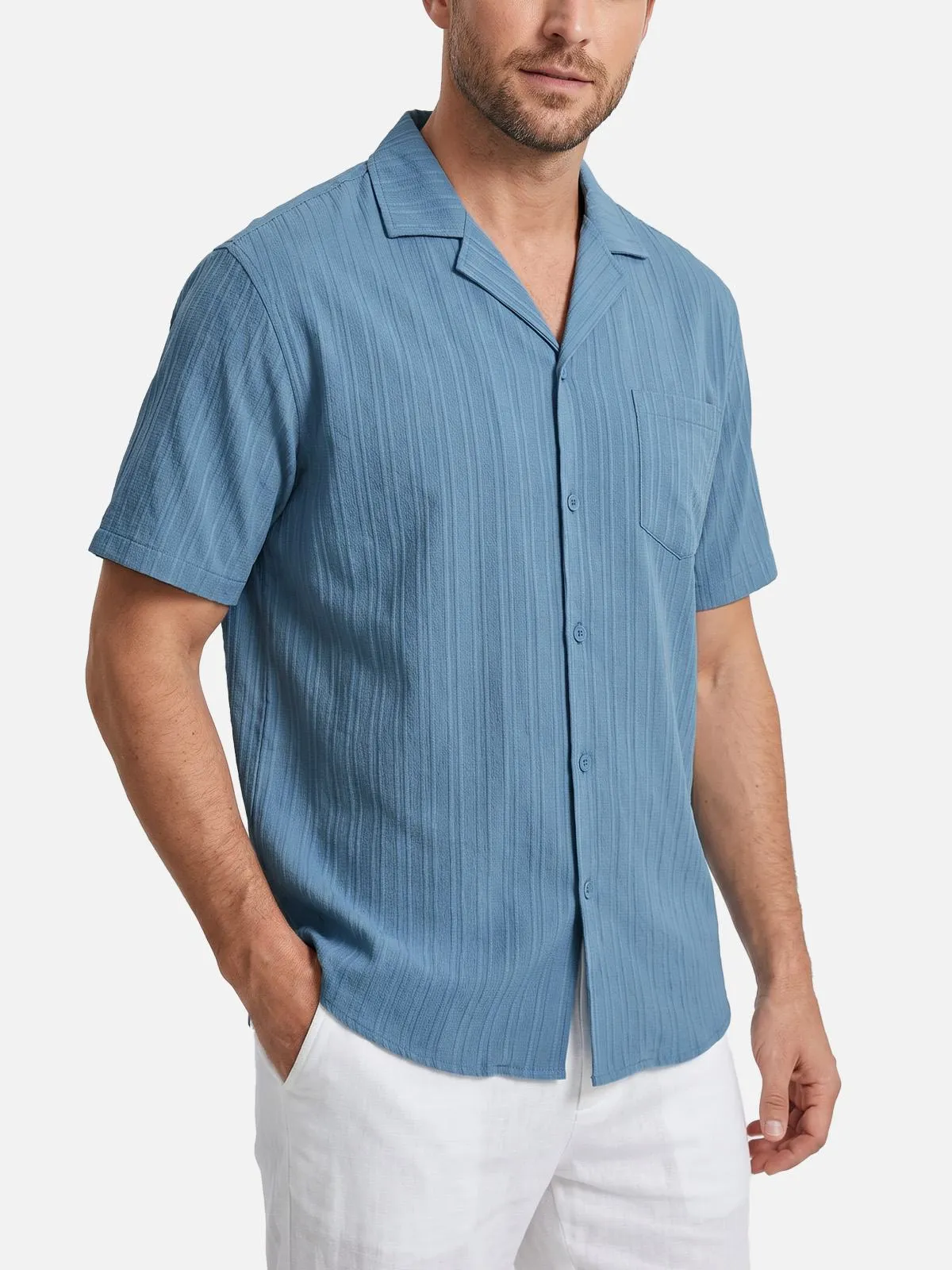 Men's Textured Camp Collar Short Sleeve Shirt sold by Eleven Oasis product image thumbnail 2