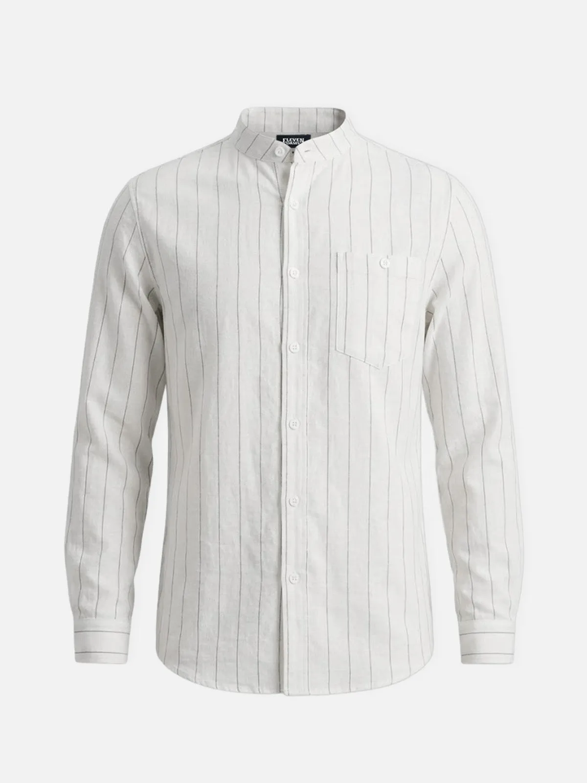 Men's Slim Fit Vertical Stripe Mandarin Collar Long Sleeve Shirt sold by Eleven Oasis product image thumbnail 5