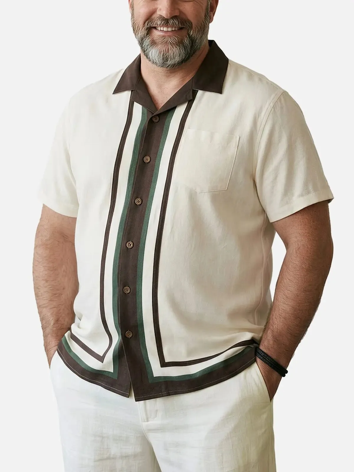 Tall Men's Framed Panel Contrast Collar Short Sleeve Shirt sold by Eleven Oasis product image thumbnail 2