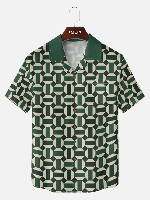 Men's Geometric Contrast Collar Short Sleeve Shirt made by Eleven Oasis