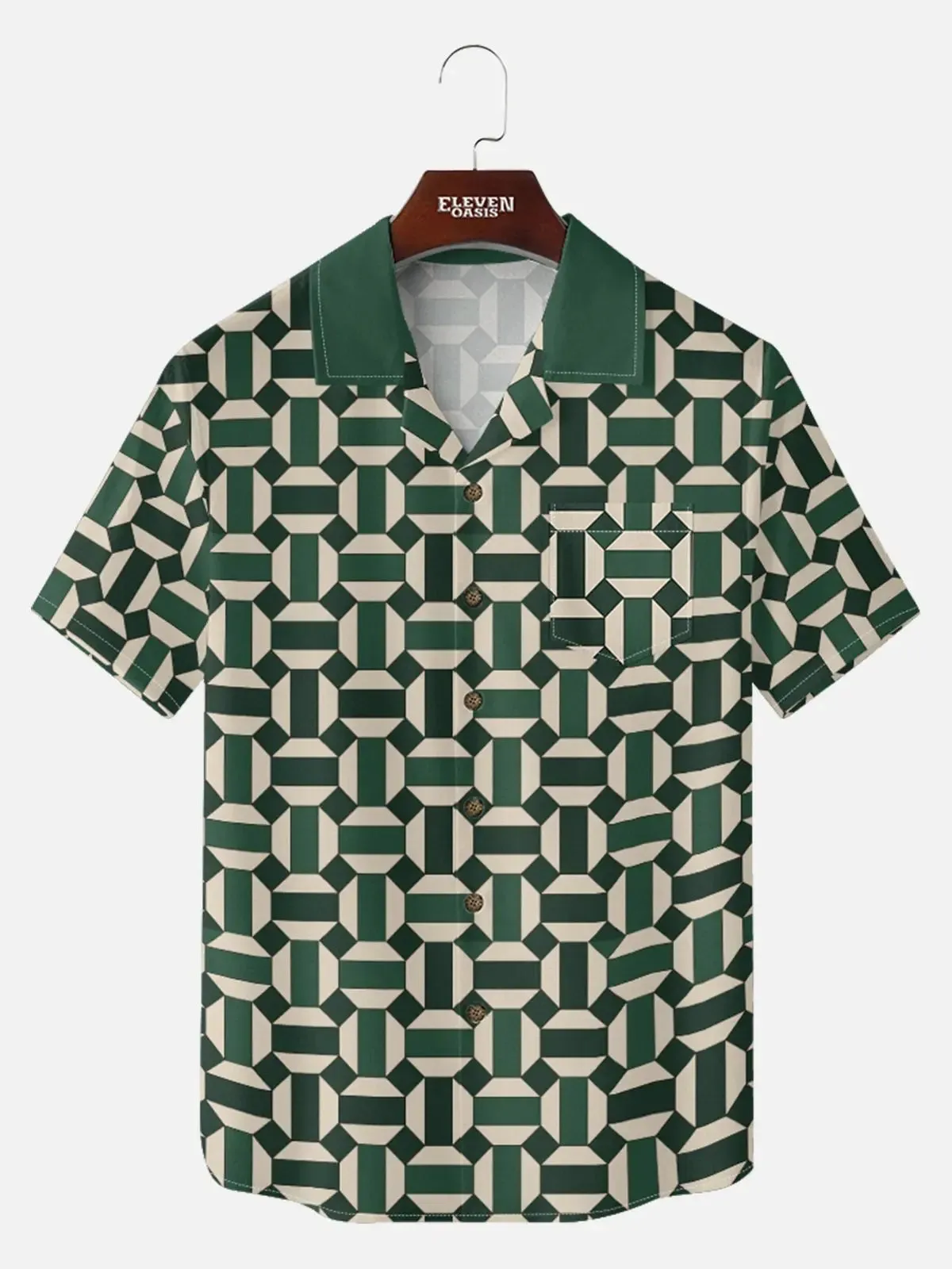 Men's Geometric Contrast Collar Short Sleeve Shirt sold by Eleven Oasis