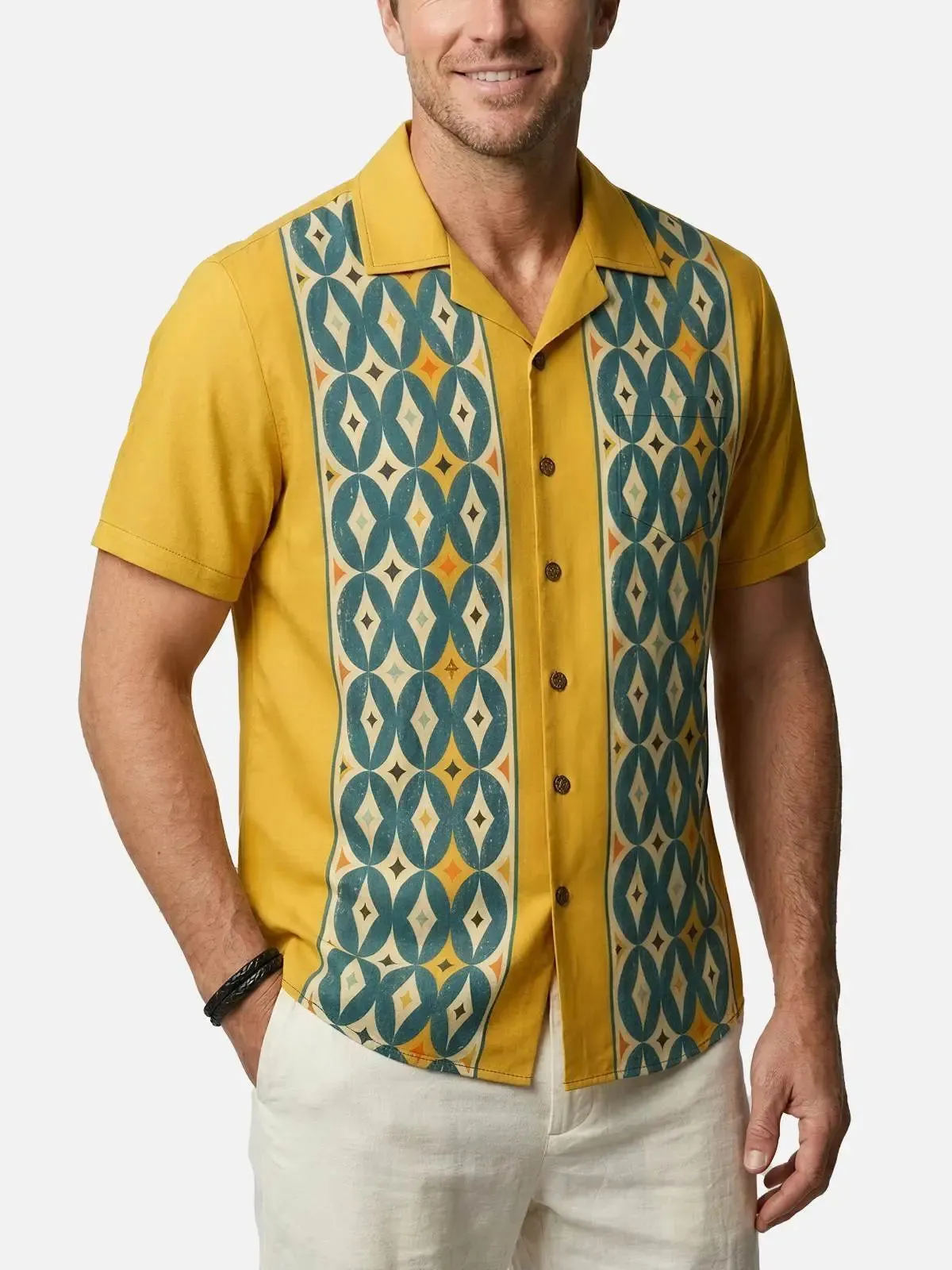 Men's Mid-Century Atomic Diamond Short Sleeve Shirt sold by Eleven Oasis product image thumbnail 2