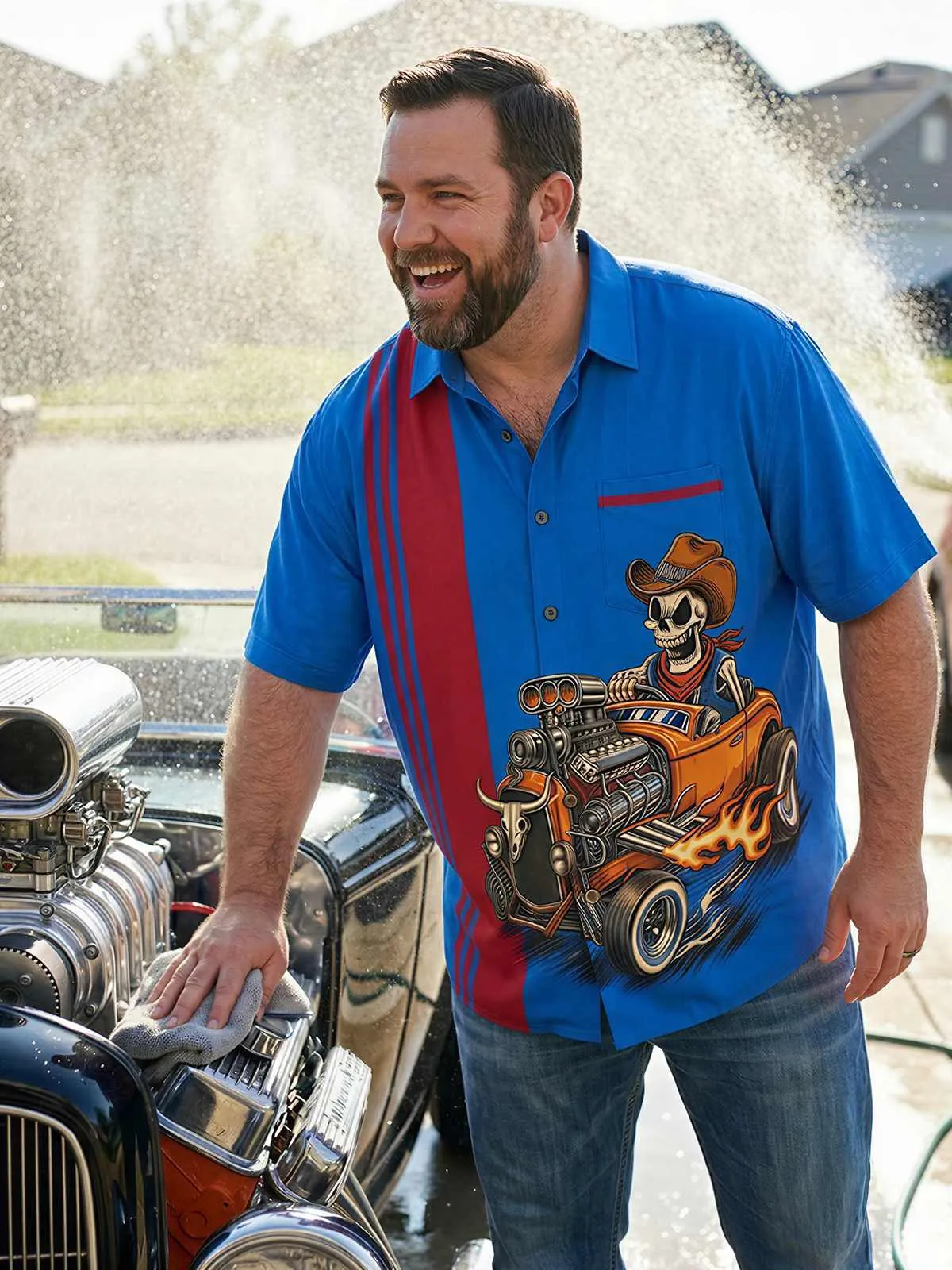 Tall Men's Cowboy Skull Hot Rod Short Sleeve Shirt sold by Eleven Oasis product image thumbnail 3