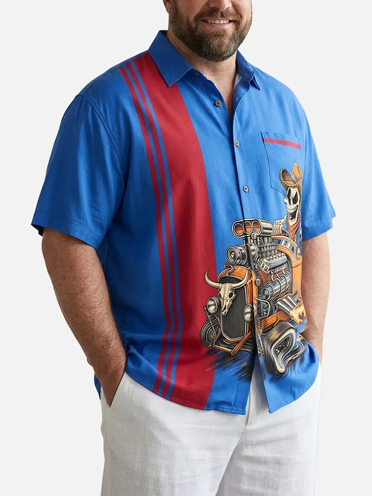 Tall Men's Cowboy Skull Hot Rod Short Sleeve Shirt sold by Eleven Oasis product image thumbnail 2