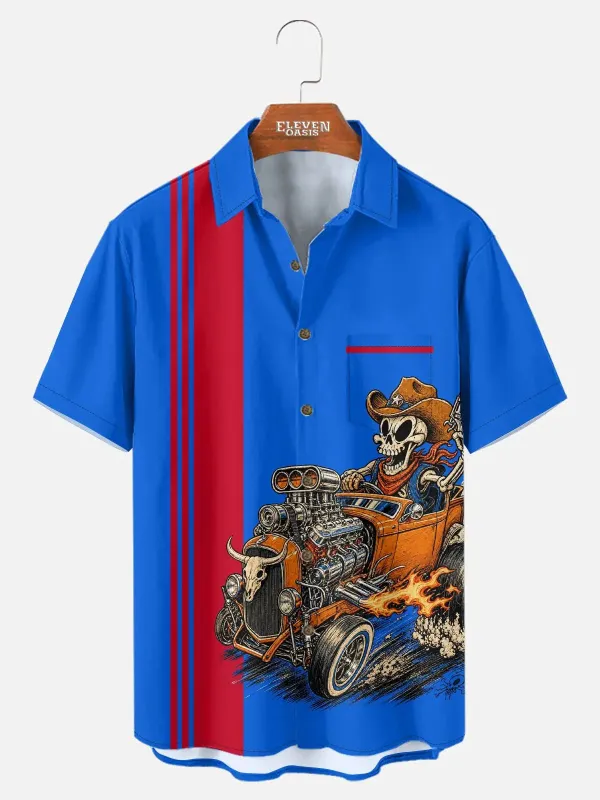 Tall Men's Cowboy Skull Hot Rod Short Sleeve Shirt made by Eleven Oasis