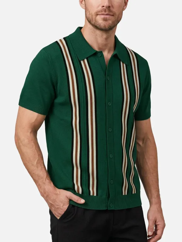 Men's Retro Multi-Stripe Short Sleeve Knit Shirt made by Eleven Oasis