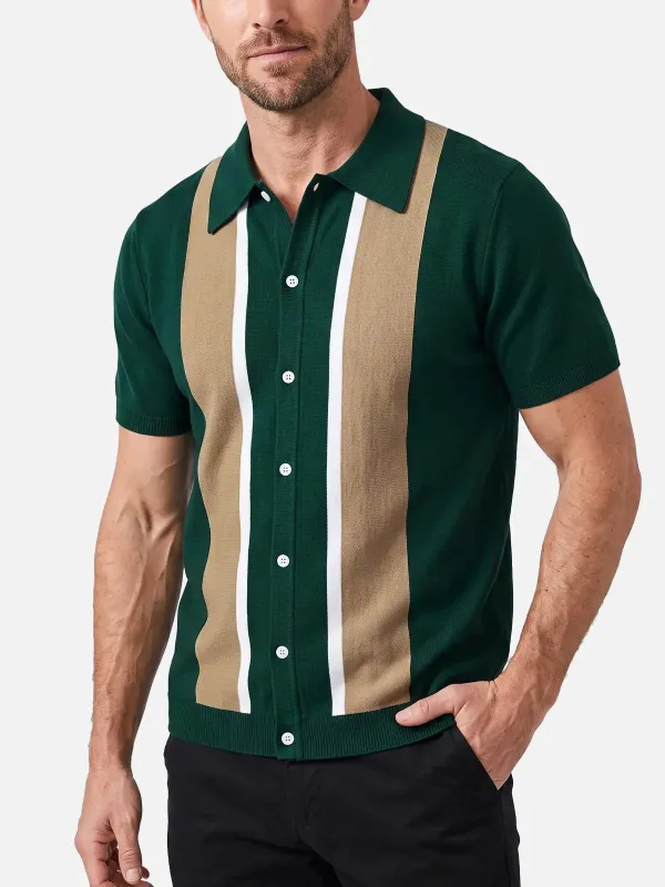 Men's Retro Panel Short Sleeve Knit Shirt made by Eleven Oasis