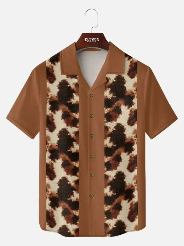 Tall Men's Cowhide Panel Bowling Short Sleeve Shirt made by Eleven Oasis