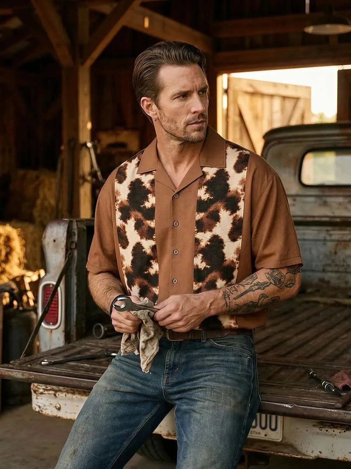 Men's Cowhide Panel Bowling Short Sleeve Shirt sold by Eleven Oasis product image thumbnail 3