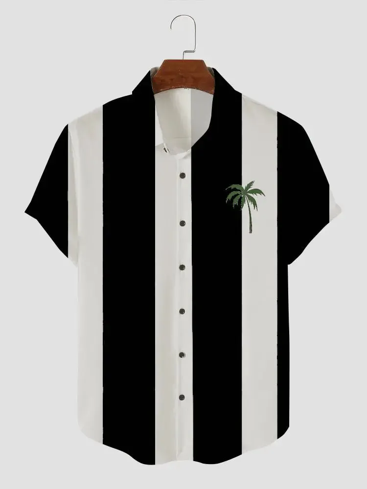 Men's Palm Tree Blue and White Stripe Button Casual Shirt sold by Eleven Oasis product image thumbnail 5