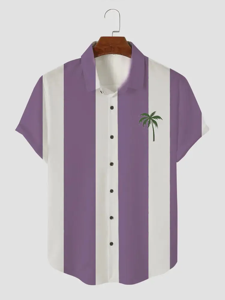 Men's Palm Tree Blue and White Stripe Button Casual Shirt sold by Eleven Oasis product image thumbnail 2