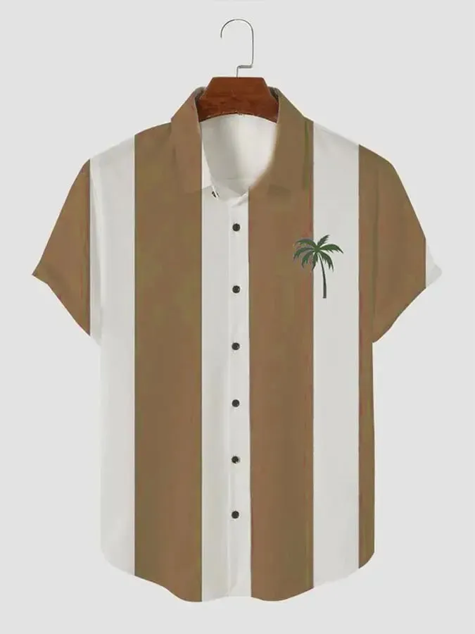 Men's Palm Tree Blue and White Stripe Button Casual Shirt sold by Eleven Oasis product image thumbnail 4