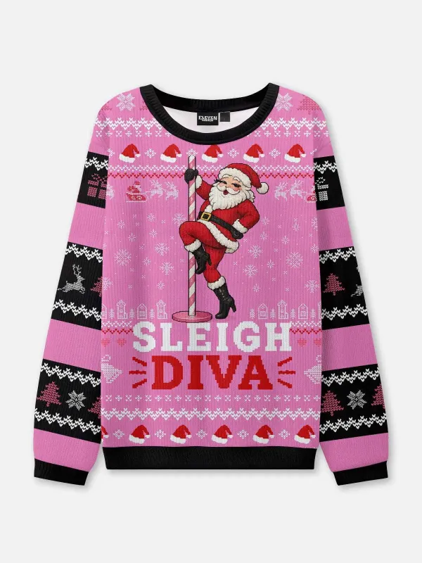 Sleigh Diva Pole Dancing Santa Ugly Christmas Sweater made by Eleven Oasis