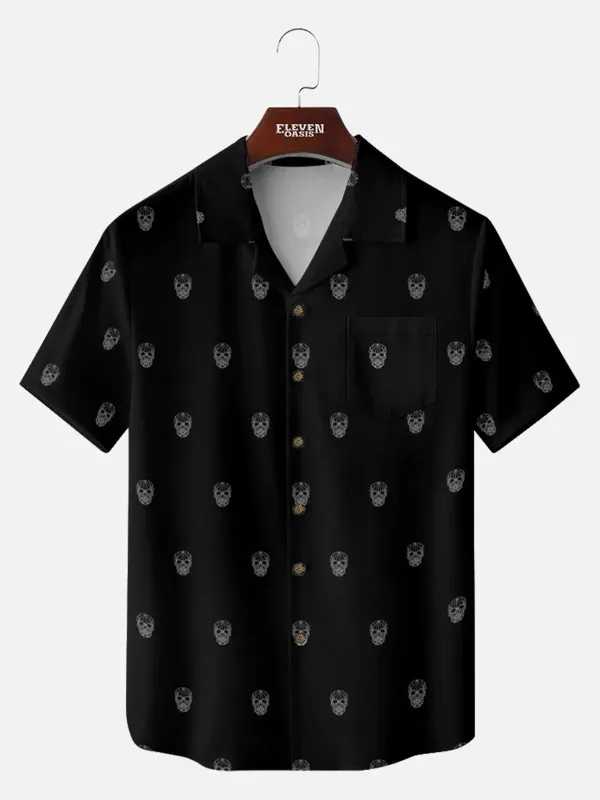 Men's Mini Skull Print Short Sleeve Shirt made by Eleven Oasis