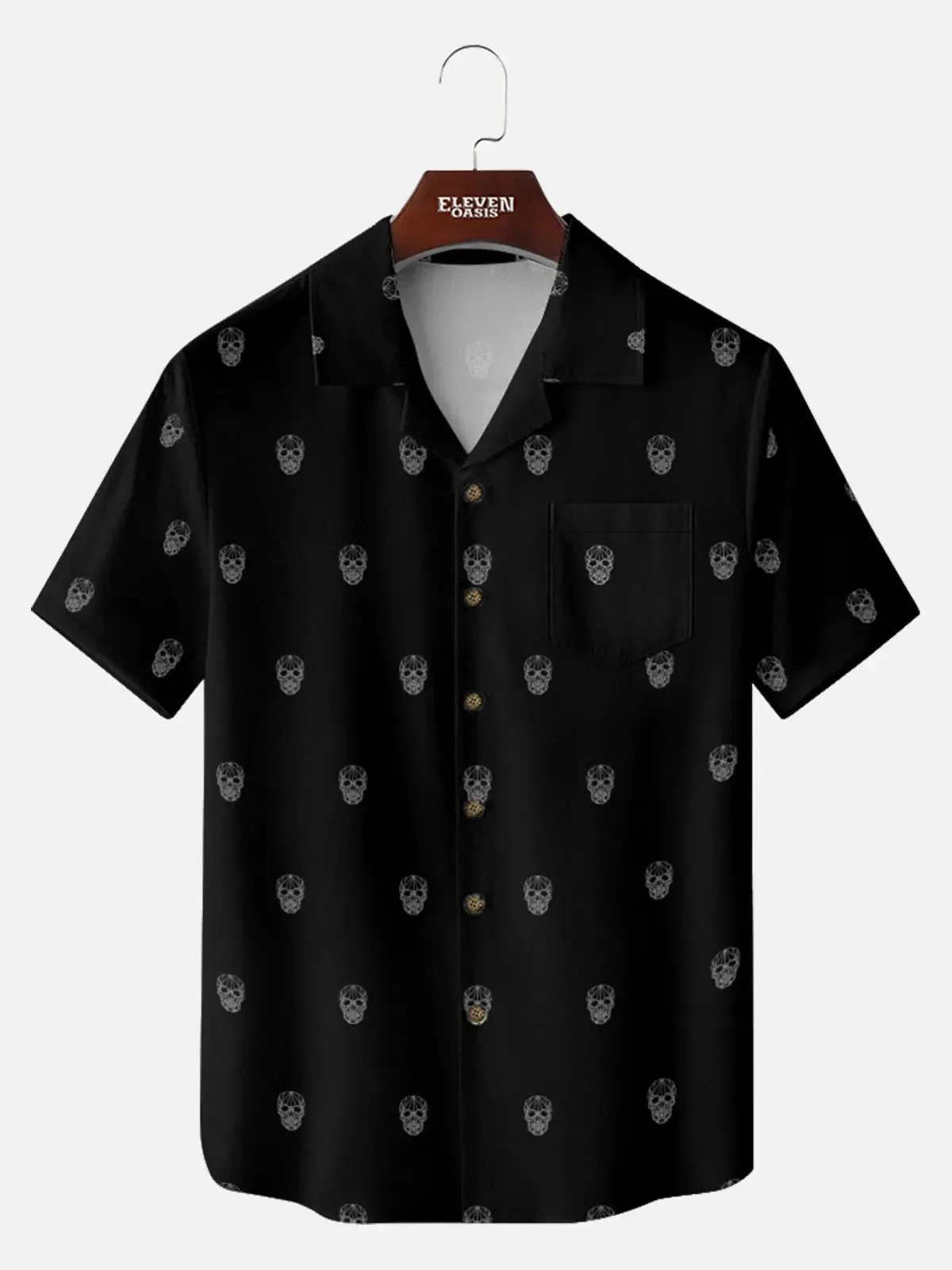 Men's Mini Skull Print Short Sleeve Shirt sold by Eleven Oasis