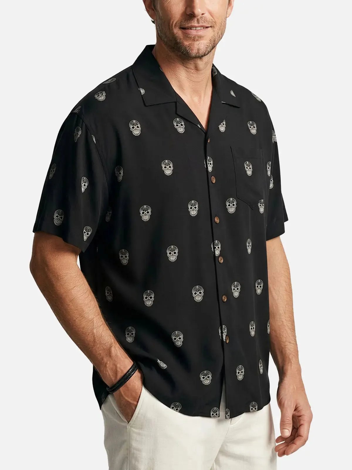 Men's Mini Skull Print Short Sleeve Shirt sold by Eleven Oasis product image thumbnail 2