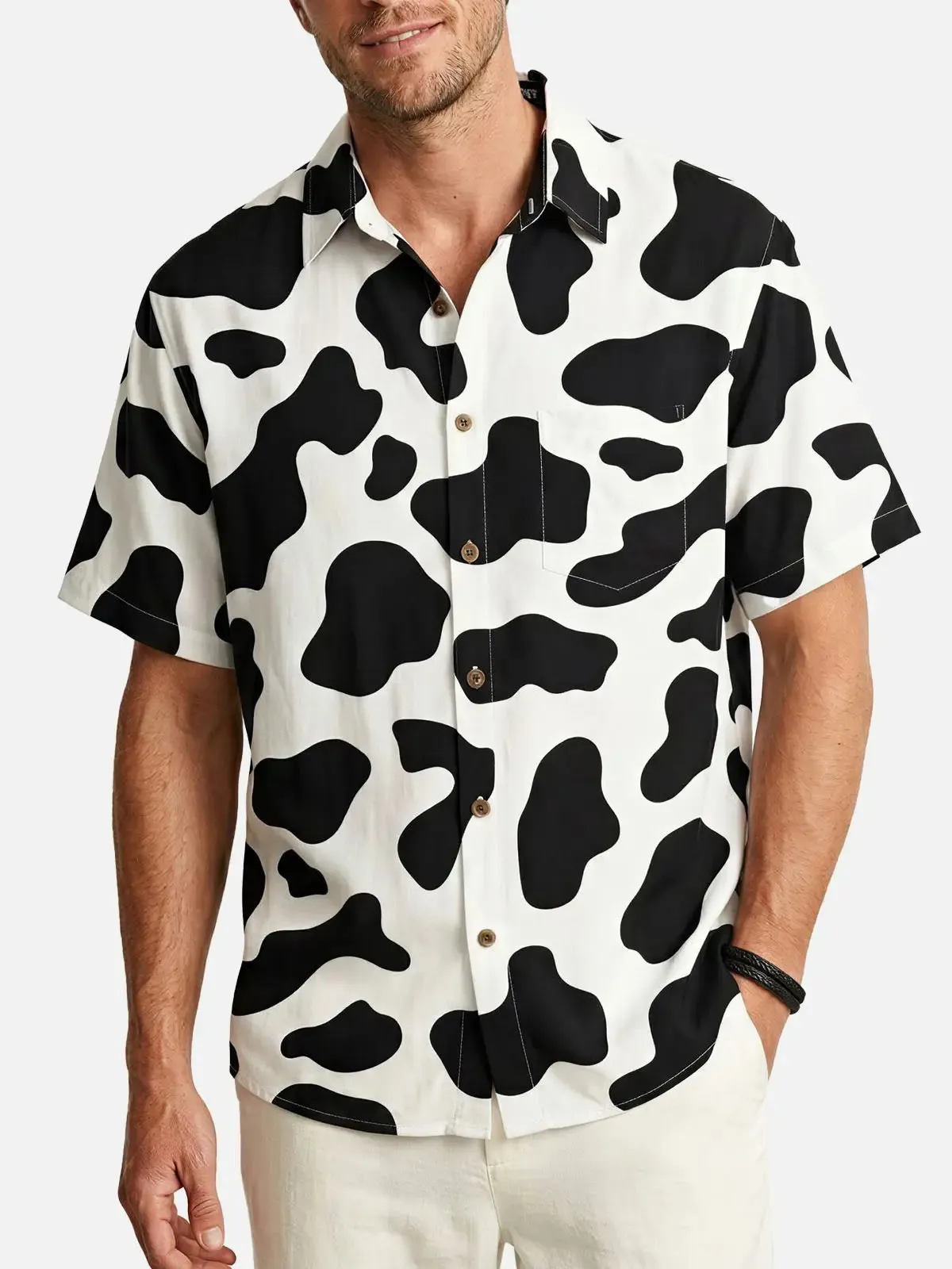 Men's Cow Print Short Sleeve Shirt sold by Eleven Oasis product image thumbnail 2