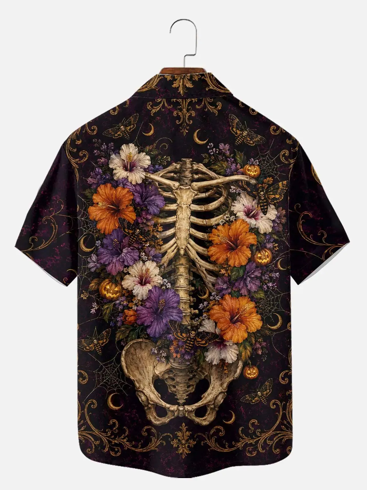 Tall Men's Floral Skeleton Halloween Short Sleeve Shirt sold by Eleven Oasis product image thumbnail 4