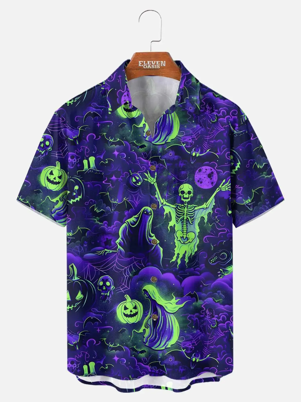 Men's Haunted Graveyard Halloween Short Sleeve Shirt sold by Eleven Oasis