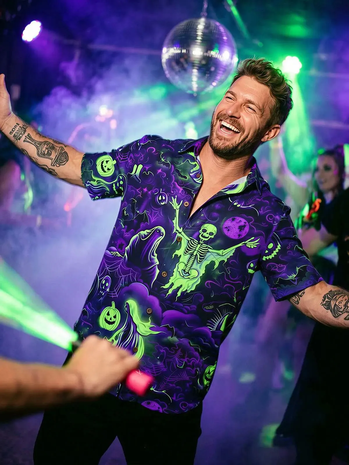 Men's Haunted Graveyard Halloween Short Sleeve Shirt sold by Eleven Oasis product image thumbnail 3