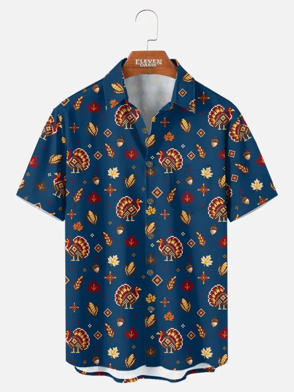 Men's Retro Pixel Turkey Thanksgiving Short Sleeve Shirt made by Eleven Oasis