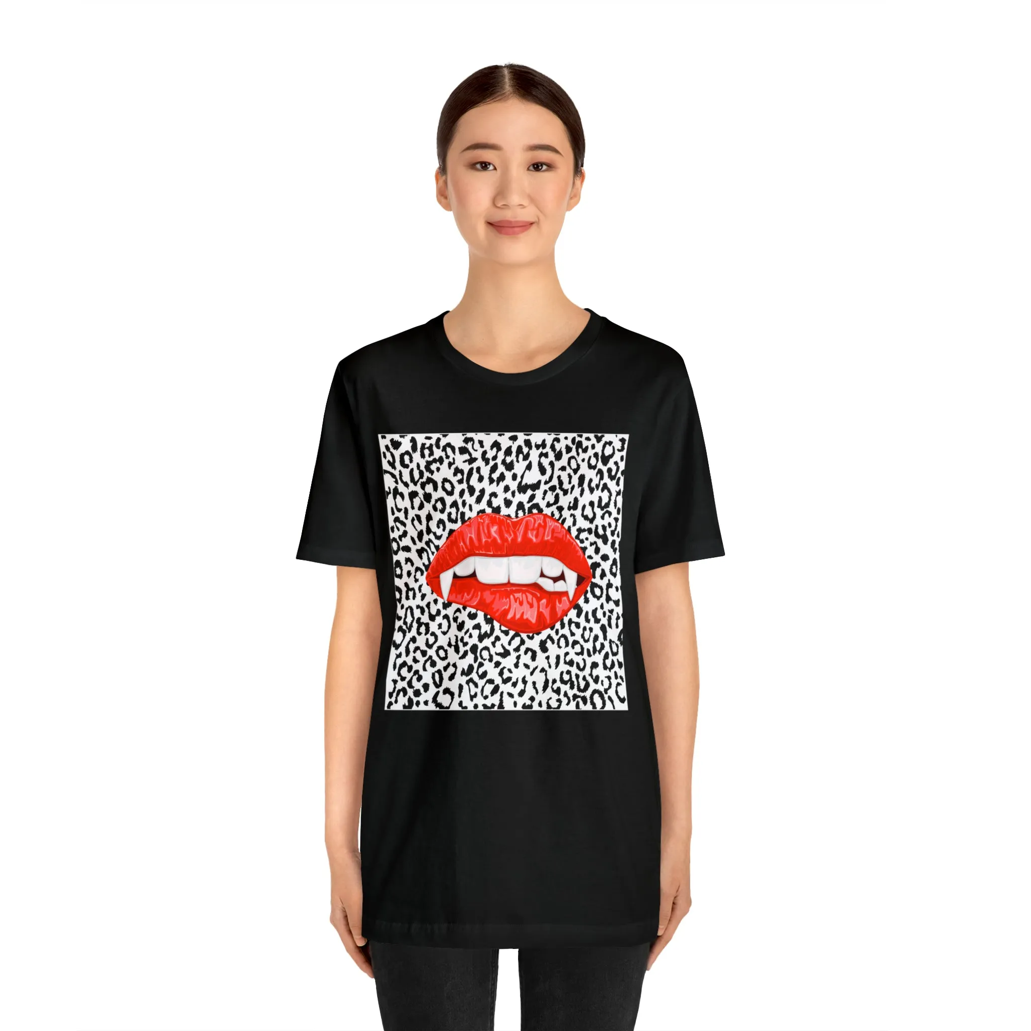 Bite Me Fangs Leopard Unisex Tee sold by Always Stylish Mama product image thumbnail 5