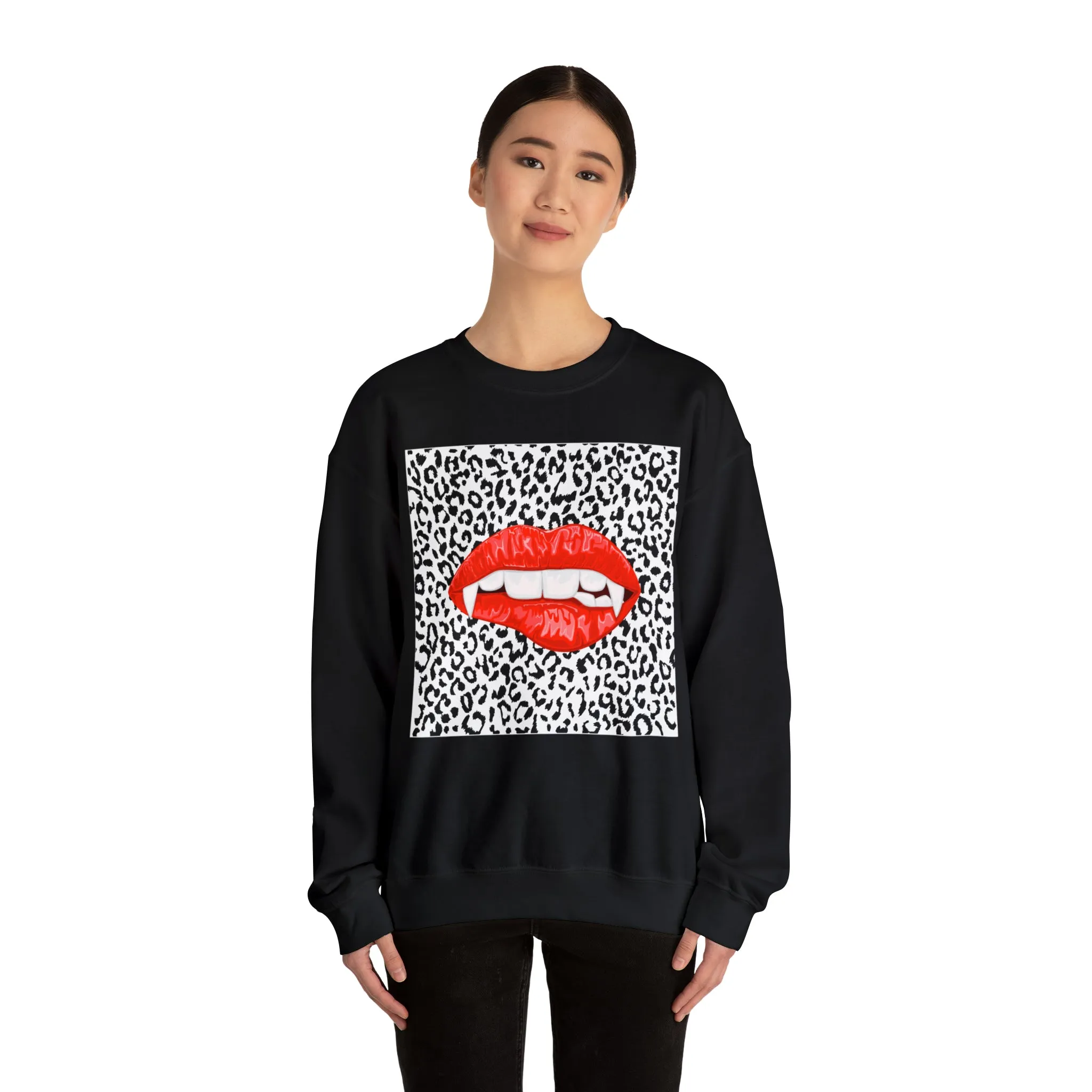 Bite Me Fangs Leopard Unisex Sweatshirt sold by Always Stylish Mama product image thumbnail 5