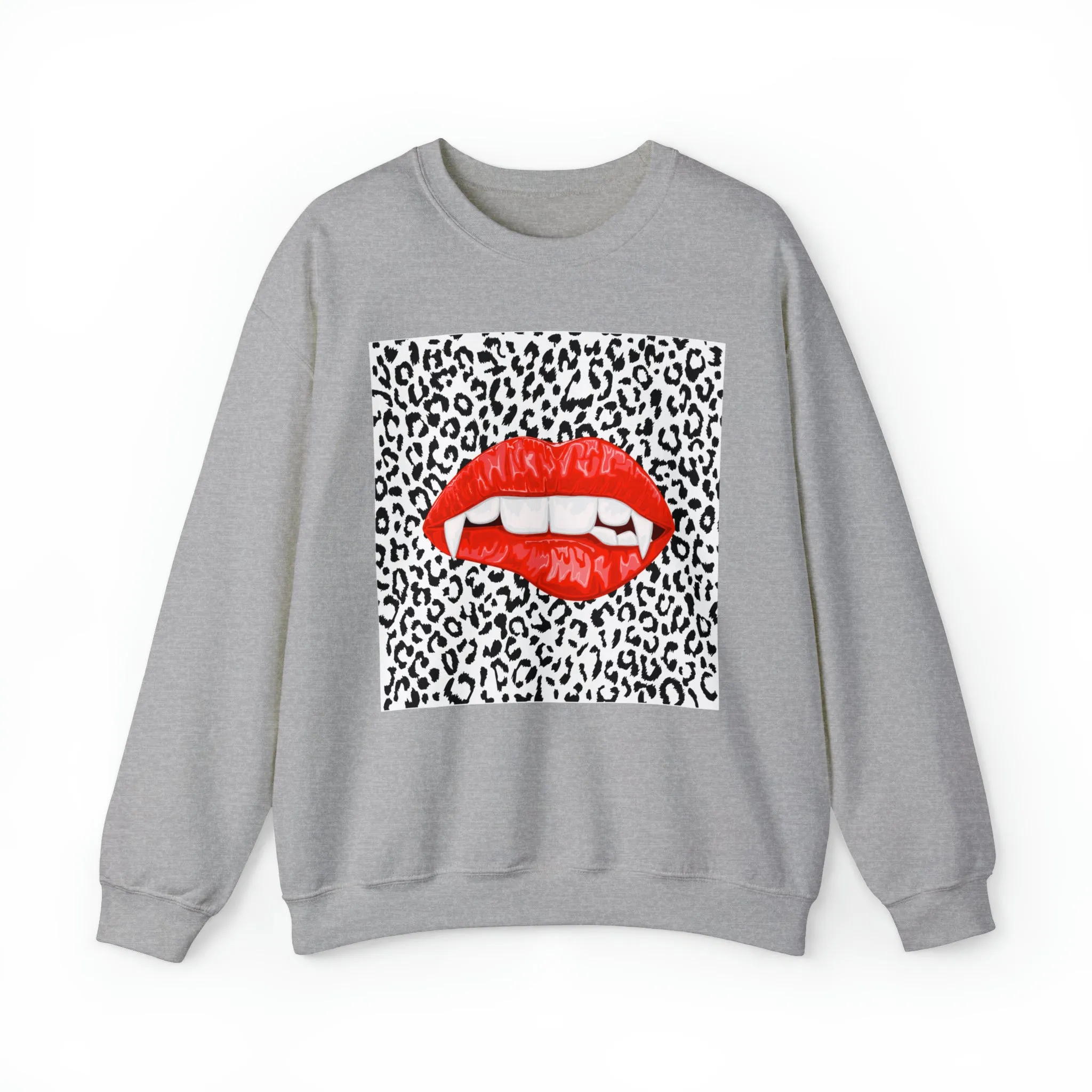Bite Me Fangs Leopard Unisex Sweatshirt sold by Always Stylish Mama product image thumbnail 3