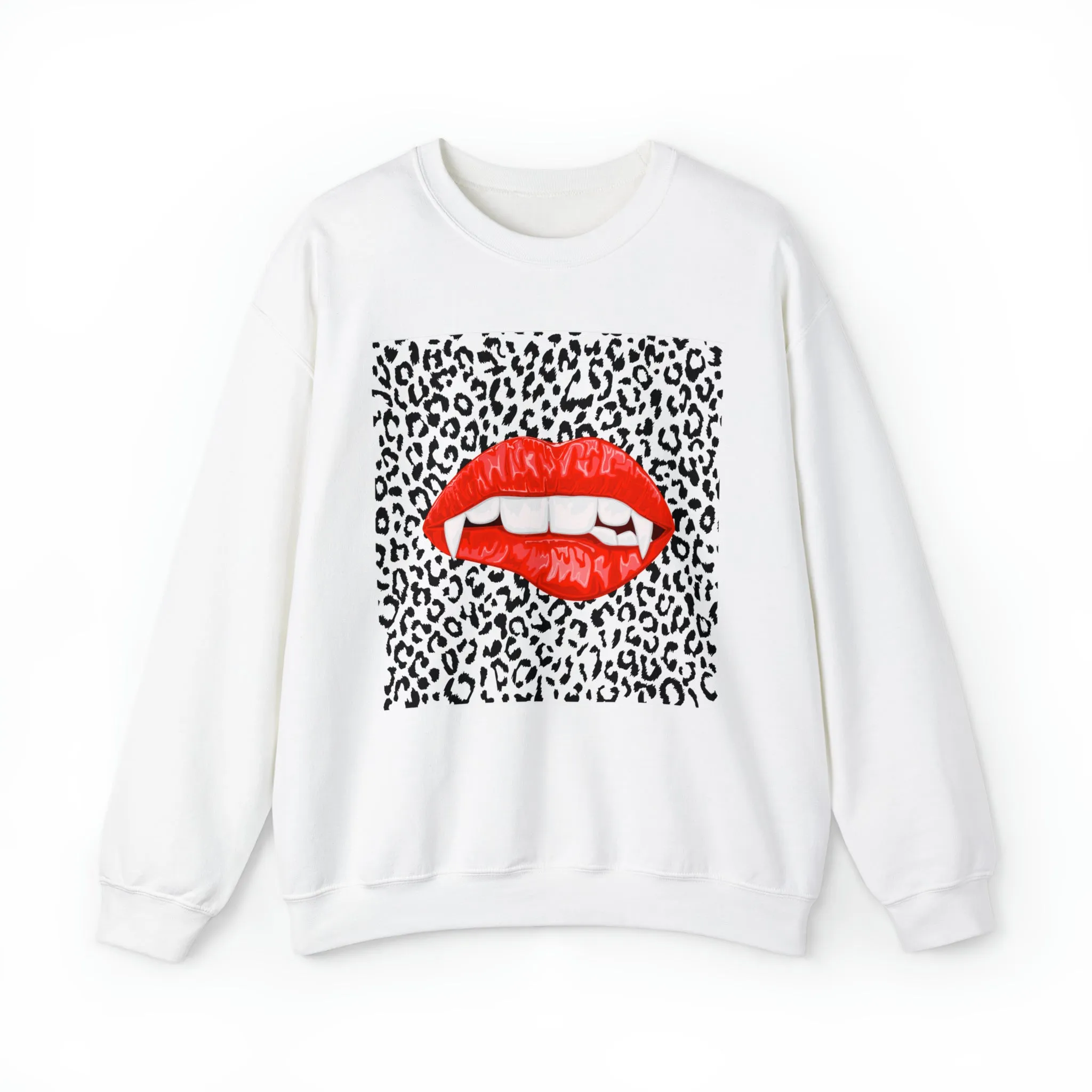 Bite Me Fangs Leopard Unisex Sweatshirt sold by Always Stylish Mama product image thumbnail 2