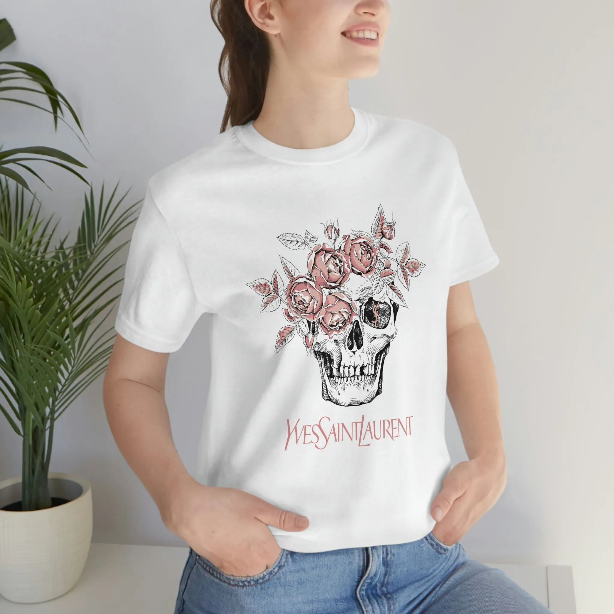 Skull Pink Roses Unisex Tee sold by Always Stylish Mama product image thumbnail 5