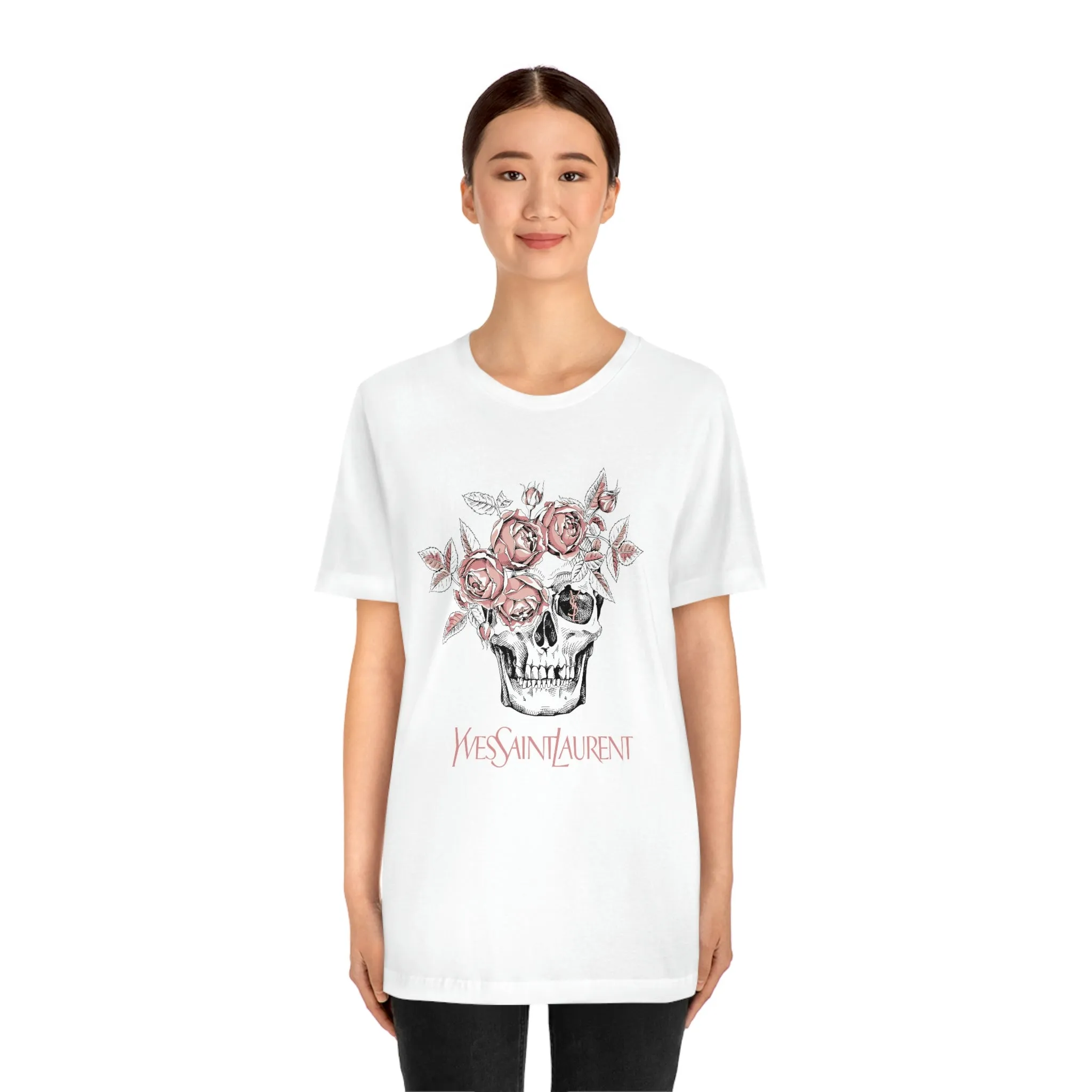 Skull Pink Roses Unisex Tee sold by Always Stylish Mama product image thumbnail 3