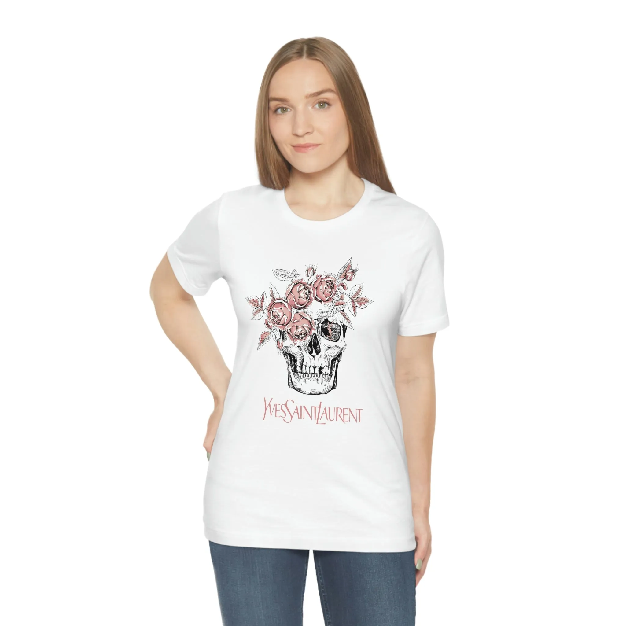 Skull Pink Roses Unisex Tee sold by Always Stylish Mama product image thumbnail 4